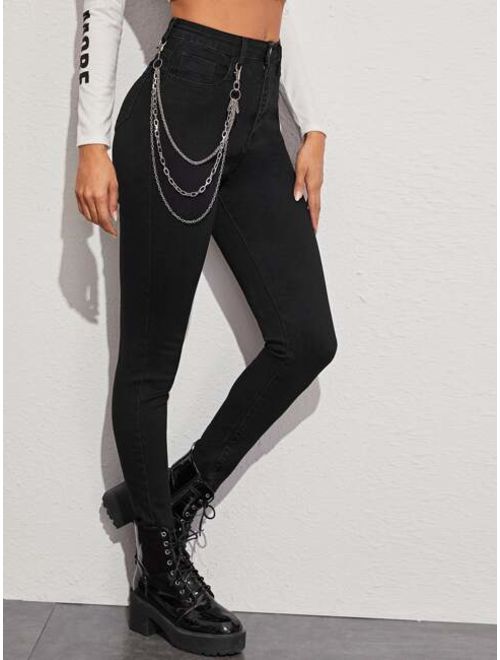 Shein Chain Detail Solid Skinny Jeans