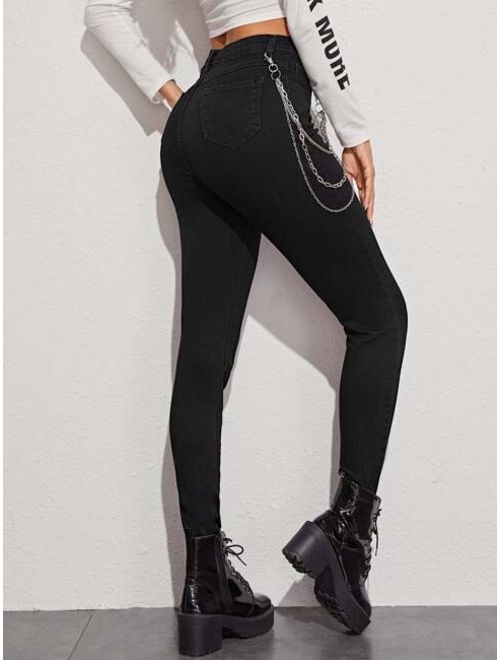 Shein Chain Detail Solid Skinny Jeans