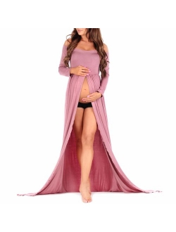 | Navy Off-Shoulder Maternity Gown