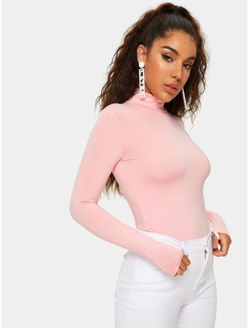 Shein Solid Mock-neck Form Fitting Tee