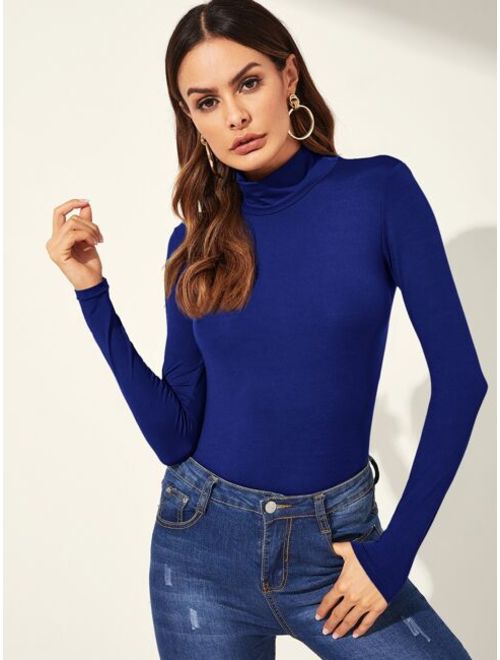Shein Solid Mock-neck Form Fitting Tee