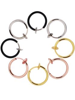 Mudder Fake Earrings Hoop Non-pierced Nose Ring Lip Ear Clip Body Jewelry, 4 Pairs