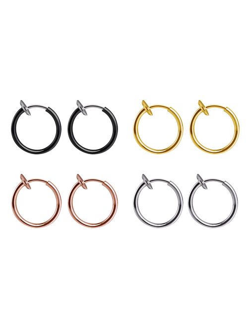 Mudder Fake Earrings Hoop Non-pierced Nose Ring Lip Ear Clip Body Jewelry, 4 Pairs