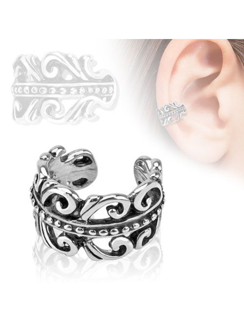 Carved Swirls Rhodium Plated Brass Non Piercing Ear Cuff & FREE ITEMS by PIERCE ME