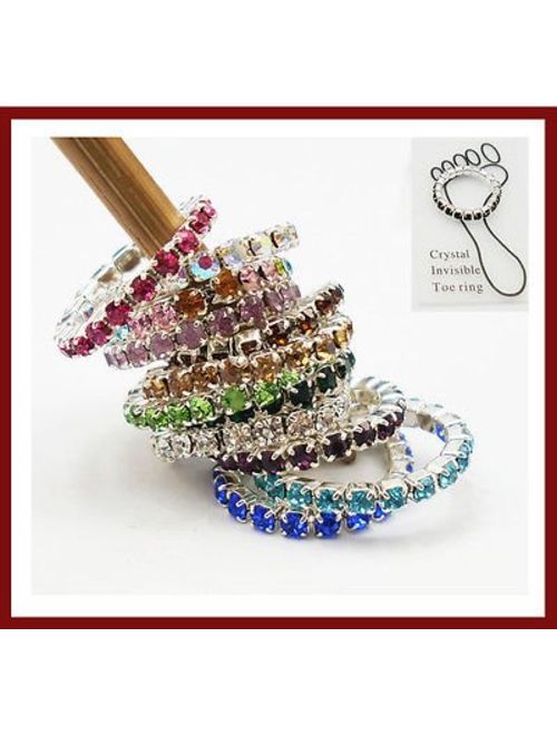 12pcs (12 Colors) Elastic Crystal Toe Ring Mixed Color Wholesale Lot Body Jewelry Pack