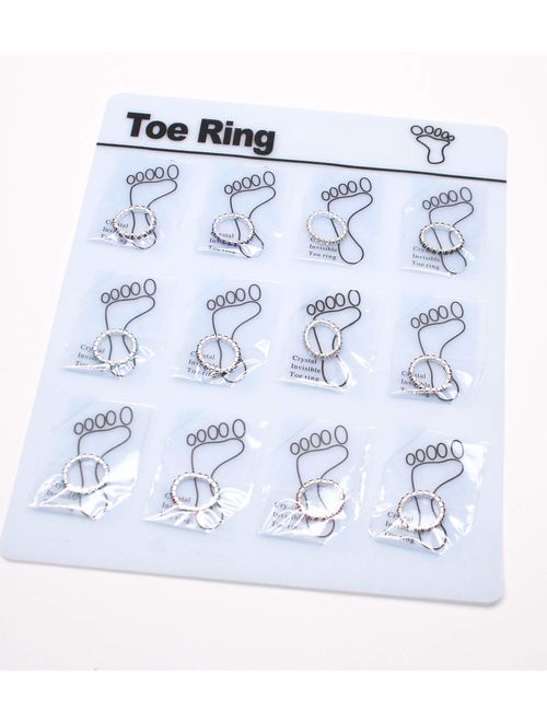 12pcs (12 Colors) Elastic Crystal Toe Ring Mixed Color Wholesale Lot Body Jewelry Pack