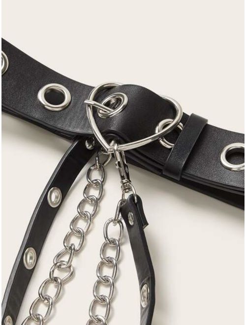 Shein Chain & Eyelet Decor Heart Buckle Belt