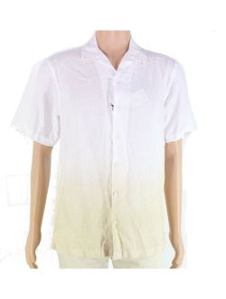 Mens Shirt Beige Button Front Ombre Linen 2XL