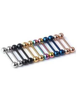 Kiokioa 12pc 14G Mix-Color Stainless Steel Straight Barbell Tongue Rings Bars Piercing 5/8" Length