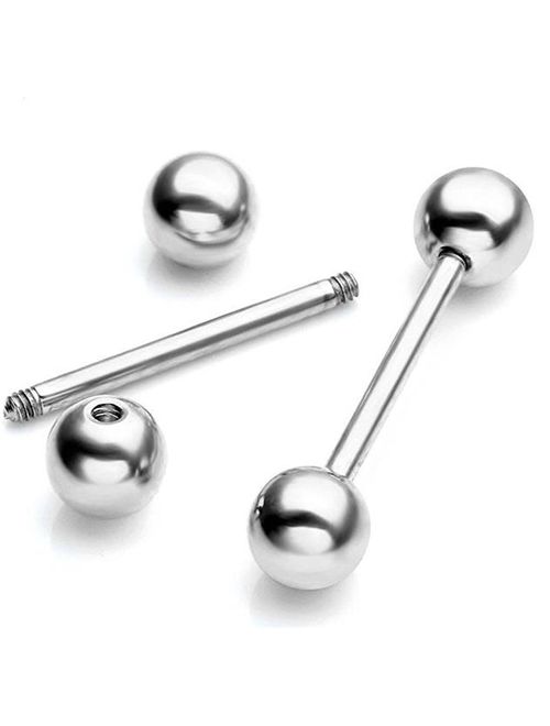Kiokioa 12pc 14G Mix-Color Stainless Steel Straight Barbell Tongue Rings Bars Piercing 5/8" Length