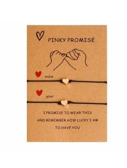 Jardme Pinky Promise Bracelet for 2, Adjustable Distance Matching Bracelets for Friends Couple Family