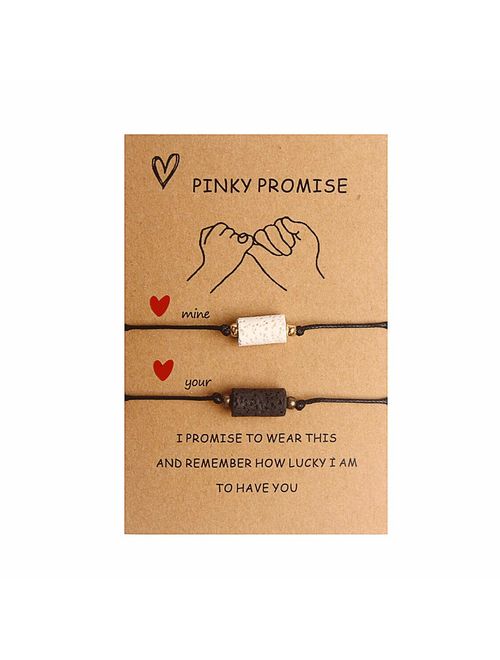 Jardme Pinky Promise Bracelet for 2, Adjustable Distance Matching Bracelets for Friends Couple Family