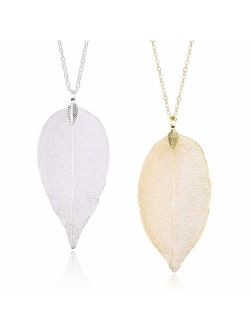 Leaf Long Pendant Necklace Handmade Trendy Filigree Bohemian Jewelry for Women