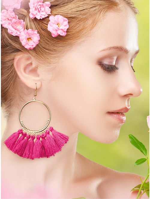 9 Pairs Tassel Hoop Earrings Bohemia Fan Shape Drop Earrings Dangle Hook Eardrop for Women Girls Party Bohemia Dress Accessory