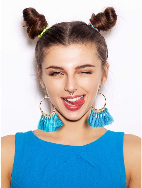 9 Pairs Tassel Hoop Earrings Bohemia Fan Shape Drop Earrings Dangle Hook Eardrop for Women Girls Party Bohemia Dress Accessory