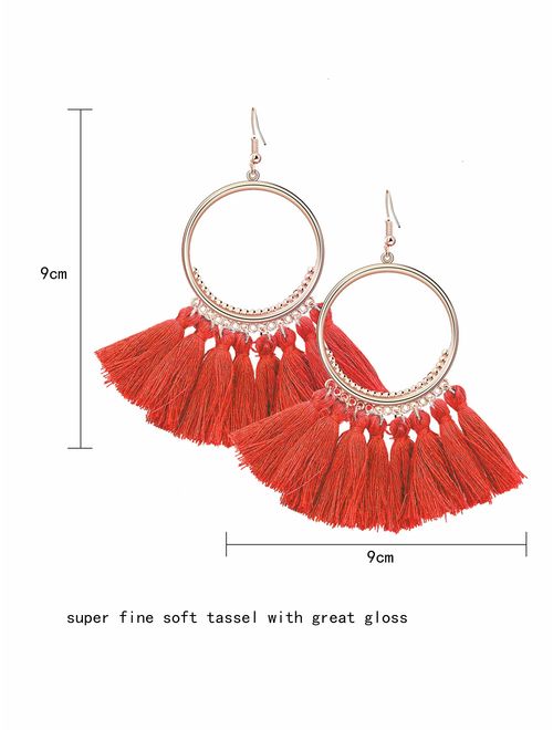 9 Pairs Tassel Hoop Earrings Bohemia Fan Shape Drop Earrings Dangle Hook Eardrop for Women Girls Party Bohemia Dress Accessory