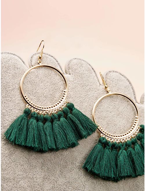 9 Pairs Tassel Hoop Earrings Bohemia Fan Shape Drop Earrings Dangle Hook Eardrop for Women Girls Party Bohemia Dress Accessory