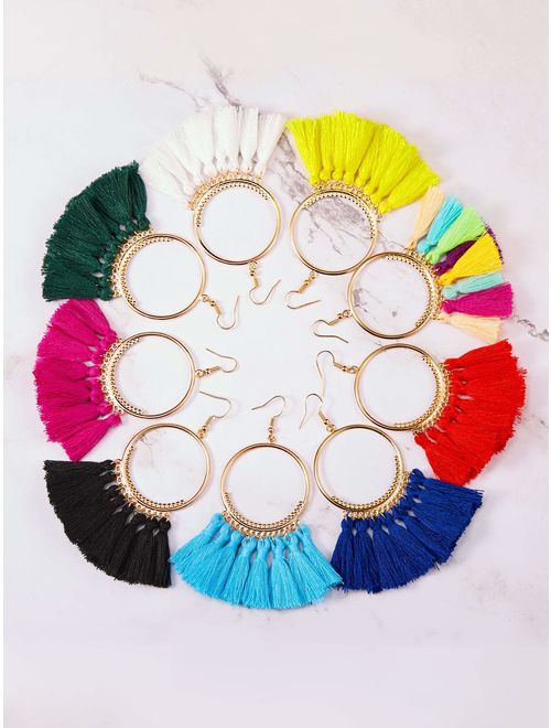 9 Pairs Tassel Hoop Earrings Bohemia Fan Shape Drop Earrings Dangle Hook Eardrop for Women Girls Party Bohemia Dress Accessory