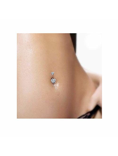 OUFER 14G Surgical Steel Faceted Heart Cubic Zirconia Navel Rings Body Piercing Jewelry