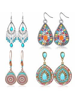 4 Pair Bohemian Vintage Earrings Dangle Drop Earring Jewelry Accessories for Women Girl Supplies