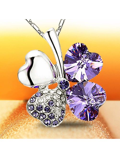 TRUEGOOD Lucky Love Four Leaf Clovers Necklace Crystals,Heart Crystal Pendant with Necklace