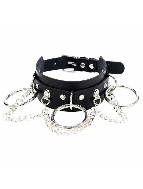 Jurxy Choker Necklace PU Leather Goth Choker Collar with O Shape Punk Rock Collar Adjustable Size -Black