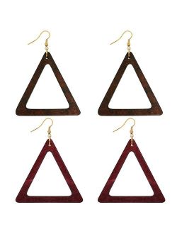 Wowanoo Wood Earrings Natural Wooden Teardrop Earrings Geometric Lightweight Drop Earrings for Women