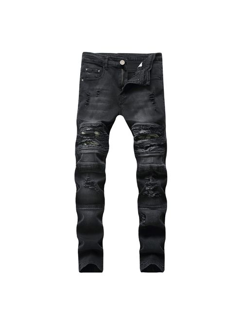 JOSONEY Men's Skinny Slim Fit Ripped Holes Hip Hop Moto Biker Stretchy Fashion Jeans