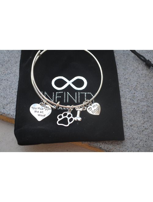 Infinity Collection Dog Charm Bracelet - Paw Print Jewelry- Dog Lovers Bracelet- Dog Owner Bangle for Dog Lovers