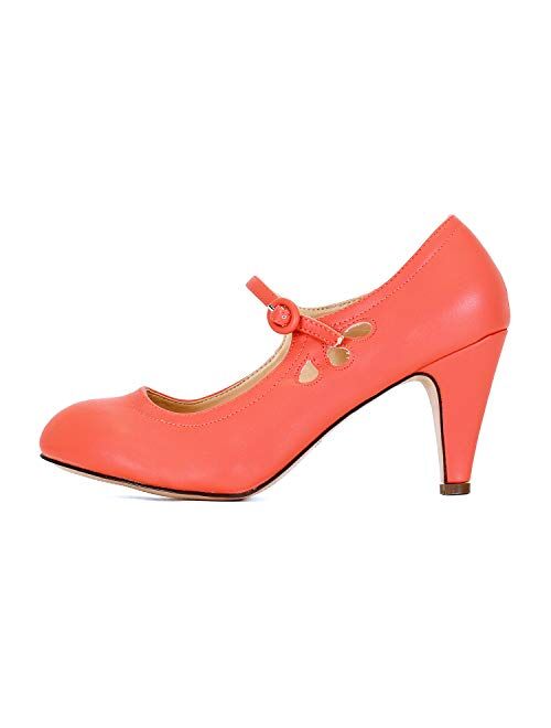 Guilty Heart Womens Mary Jane Mid Kitten Heel Pumps - Comfortable Chunky Heel with Ankle Strap