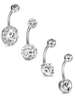 JOERICA 4PCS Stainless Steel Belly Button Rings Navel Body Jewelry Belly Piercing CZ Inlaid