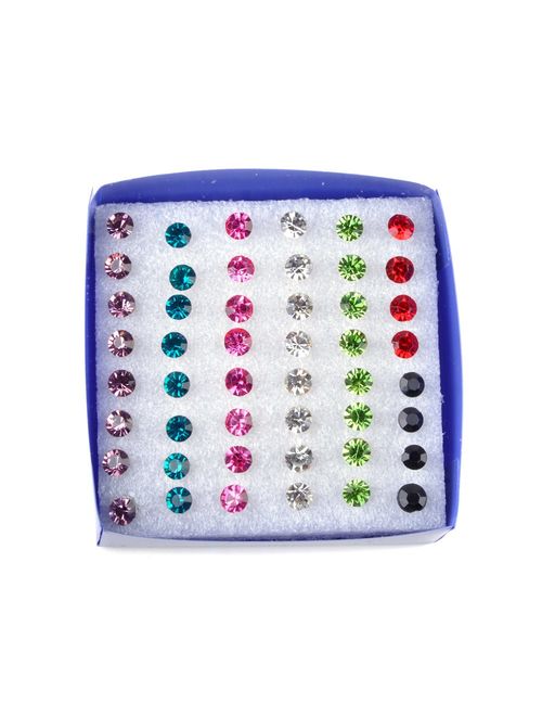 imixlot Women's Acrylic Wholesale 144Pairs(6boxes) Invisible Bar Crystal Earring Studs Bulk Multicolor