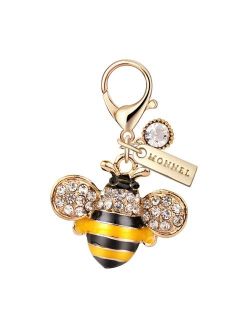 MC30 New Arrival Cute Crystal Yellow Bee Lobster Clasp Charms Pendants with Pouch Bag (1 Piece)