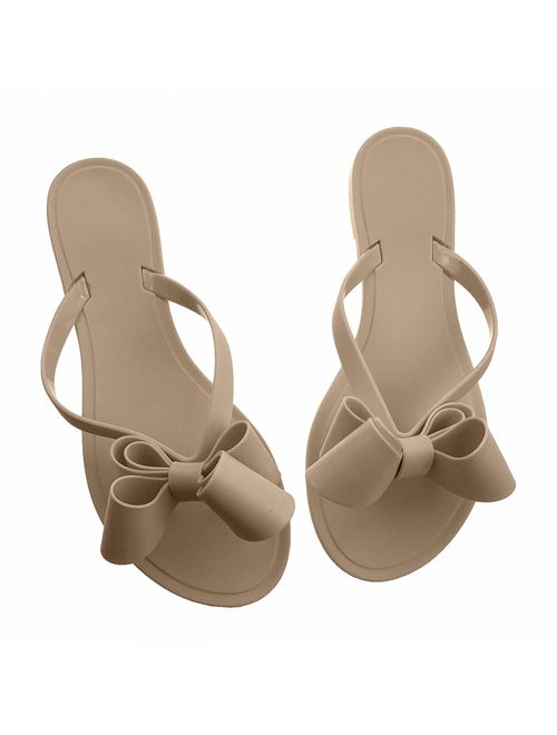 Shoe'N Tale Women Ribbon Bow Sandals Flip Flop Narrow Strap