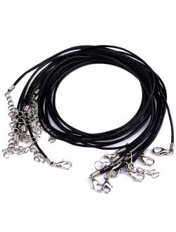 Mudder 10 Pieces 2.0mm Black Leather Necklace Cord with Lobster Clasp