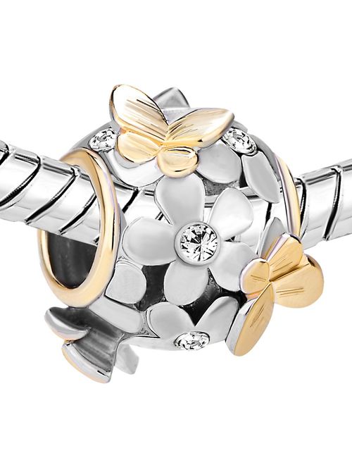 CharmSStory New Butterfly Clear Simulated Birthstone Synthetic Crystal Charm Beads for Charms Bracelet