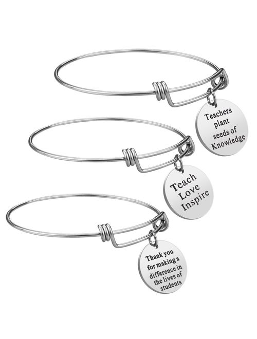 Teacher Appreciation Gift Idea - 3PCS Stainless Steel Expendable Inspirational Bangle Bracelet Set, Best Teacher Jewelry, Thank You Gifts for Women, Christmas Birthday