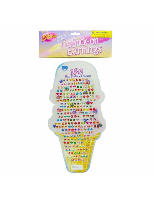 Kole Imports KK700 Large Stick-On Earrings Set, Assorted Bright Styles, Pack of 126 Pairs of Stick-on Earrings