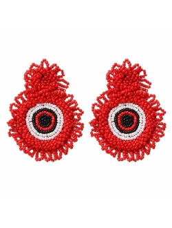 Royalbeier Beaded Earrings Oversized Handmade Seed Beaded Drop Earrings Long Beaded Navajo Indian Dangle Earrings for Women Ladies