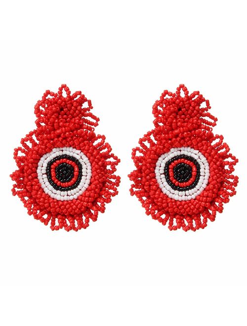 Royalbeier Beaded Earrings Oversized Handmade Seed Beaded Drop Earrings Long Beaded Navajo Indian Dangle Earrings for Women Ladies