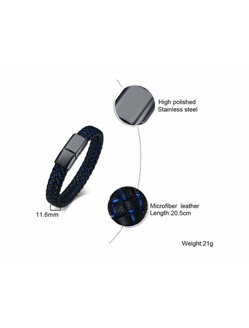VNOX Blue Braided Leather Medical Symbol Caduceus with Magnetic Clasp Cuff Wristband Bracelet,8.0/9.0