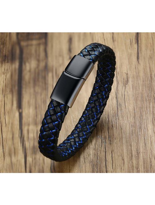 VNOX Blue Braided Leather Medical Symbol Caduceus with Magnetic Clasp Cuff Wristband Bracelet,8.0/9.0
