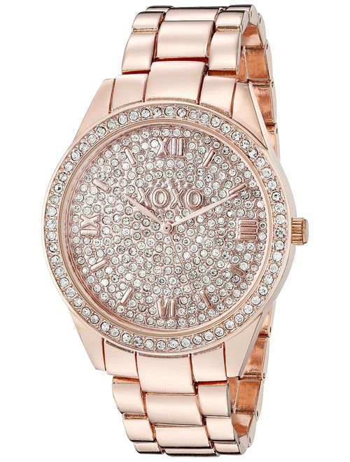 XOXO Women's Analog Watch with Rose Gold-Tone Case, Crystal Dial and Bezel, Fold-Over Link Clasp - Official XOXO Rose Gold Watch, Link Bracelet Strap - Model: XO5803