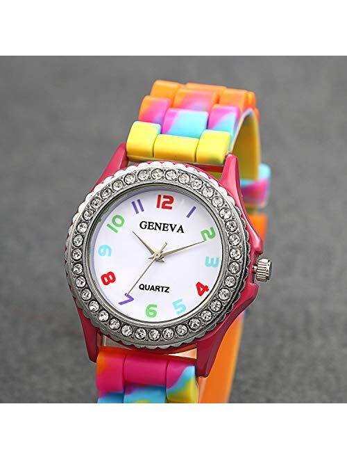 Women's Quartz Watch Rhinestone Rainbow Color Silicon Jelly Fun Play Colorful Casual Dress Wrist Watches