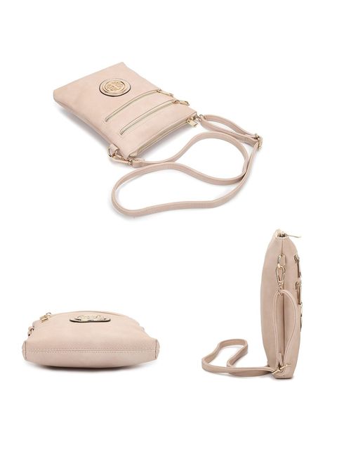 Dasein Small Crossbody Bag Multi Zipper Pockets Messenger Bag Lightweight Shoulder Bag Functional Purse