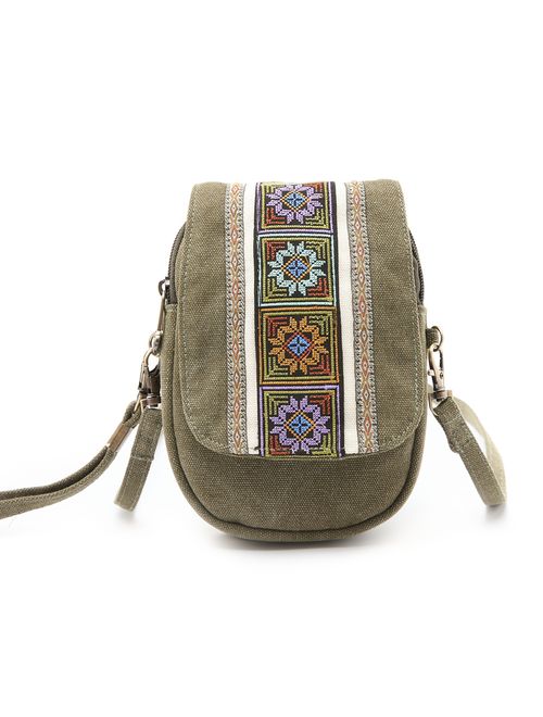 Goodhan Embroidery Canvas Crossbody Bag Cell phone Pouch Coin Purse for Women