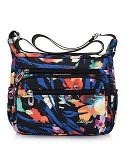 Womens Nylon Floral Shoulder Bag Crossbody Bag Messenger Bags Travel Handbags With Adjustable Strap Waterproof