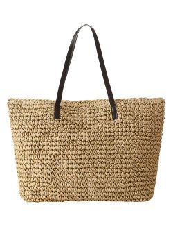 ILISHOP Women's Classic Woven Straw Tote Summer Beach Weaving Handbag Shoulder Bag
