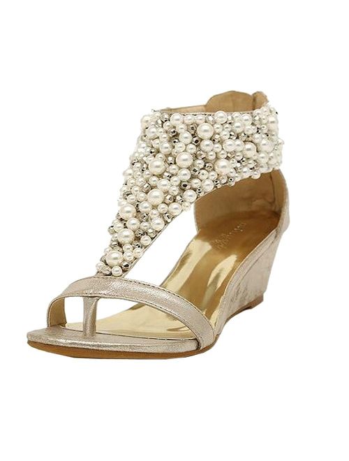 GETMOREBEAUTY Women's Ankle Strappy Across Pearls Peep Toes Zipped Sandals