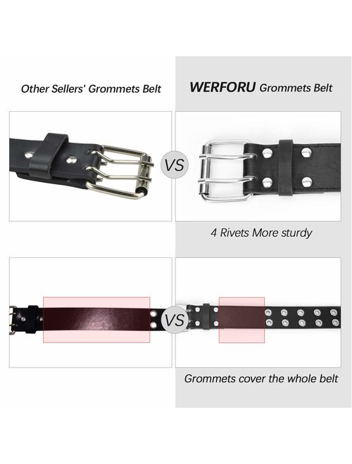 WERFORU Double Grommet Belt PU Leather Punk Belt for Women Jeans 2 Hole Belts for Coachella Belt 1.5 Wide